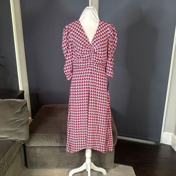 Women’s Scoop Ruched Front Dress 3/4 Sleeve Houndstooth Size XS (0-2) NEW