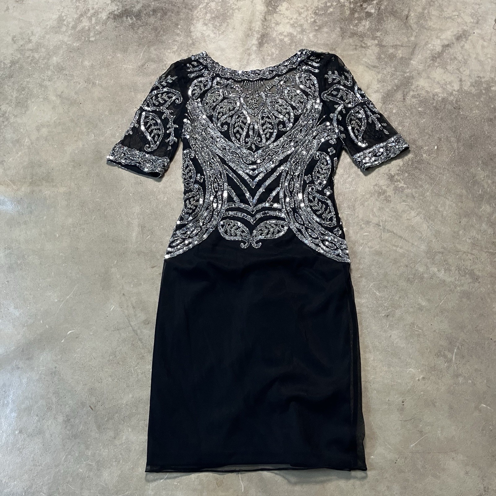 Frock Fill Dress Womens Size 8 Black Mesh Sequins Embellished Bodice Pencil