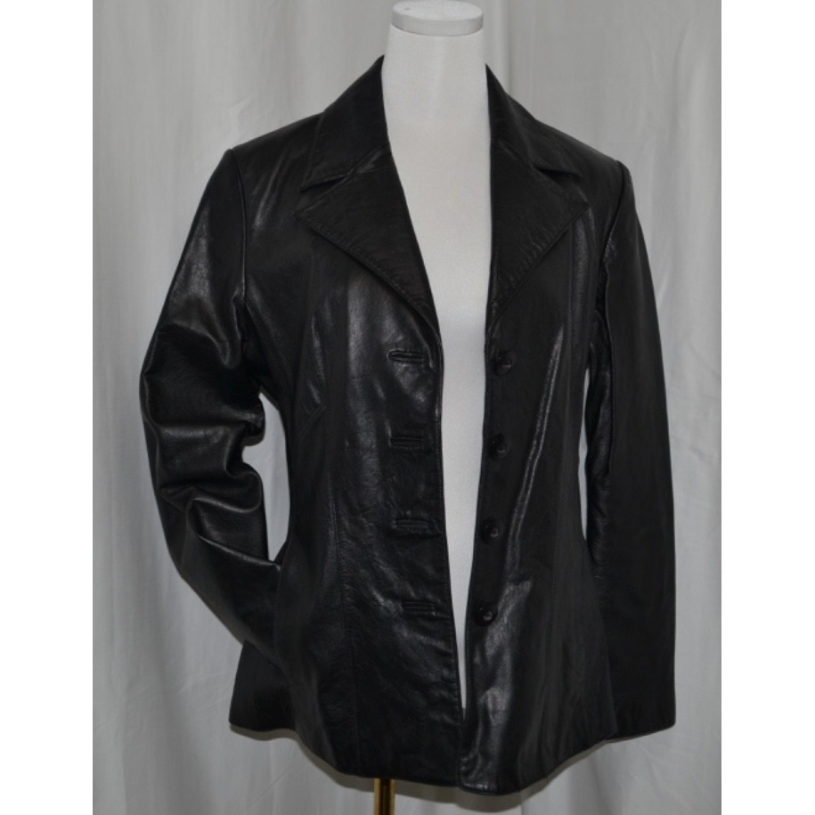 Wilsons Leather Maxima Black Leather Jacket Blazer Fitted Womens Size M