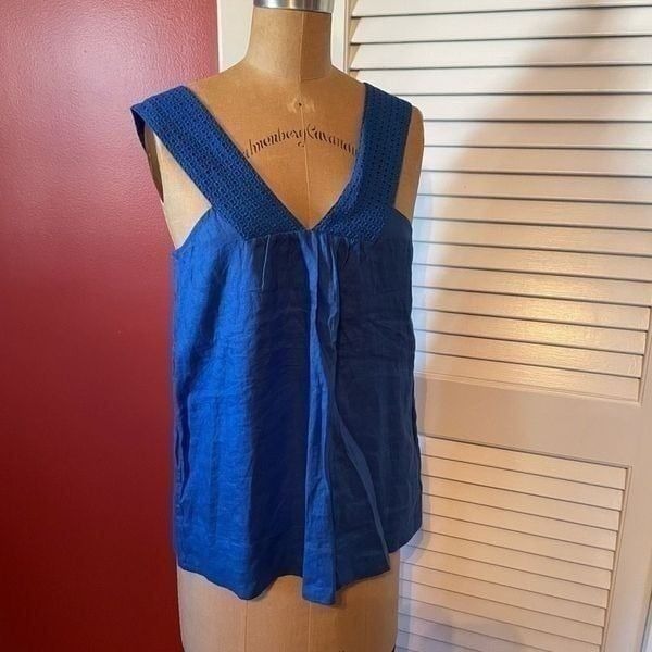 J CREW | royal blue v neck linen tank 0 NWT