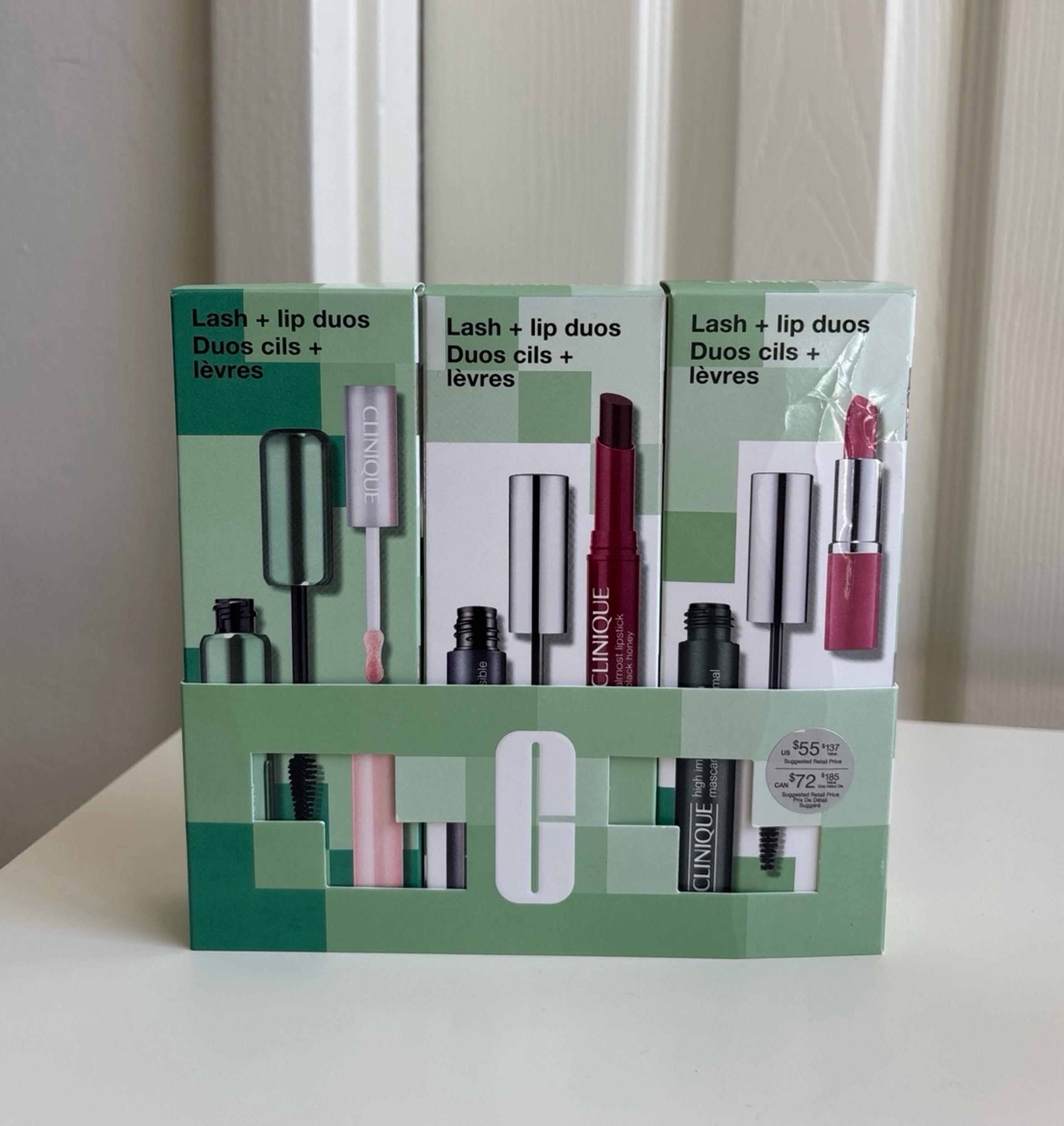 NIB CLINIQUE LASH + LIP DUOS Makeup Set Includes 3 Mascaras + 3 Lipsticks