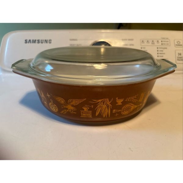 Pyrex Early American Oval Casserole Dish with Lid
