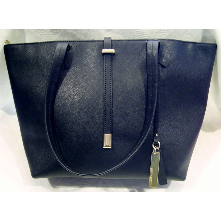 VINCE CAMUTO Black Saffiano Leather LEILA Large Tote Top Handle Shoulder Bag NEW