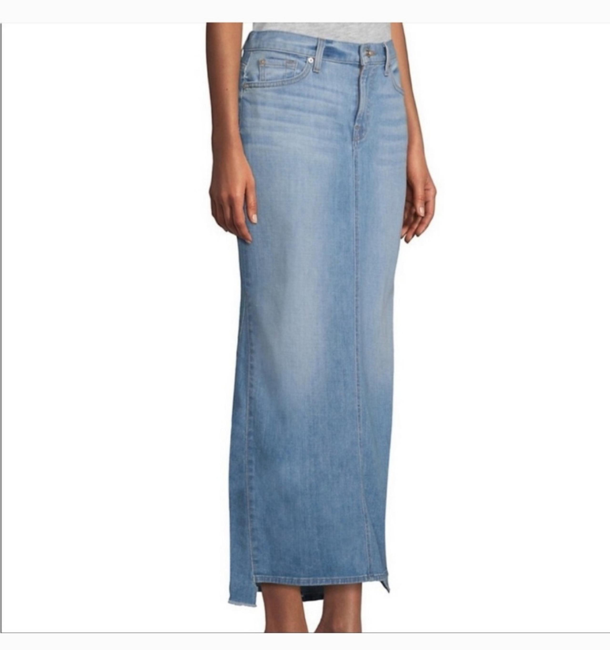 7 for All Mankind Midi Maxi Jean Denim Skirt Back Slit Size 29