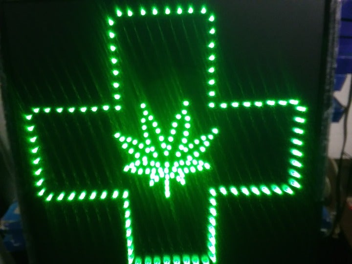 Green Leaf in cross Led Sign, Window Sig