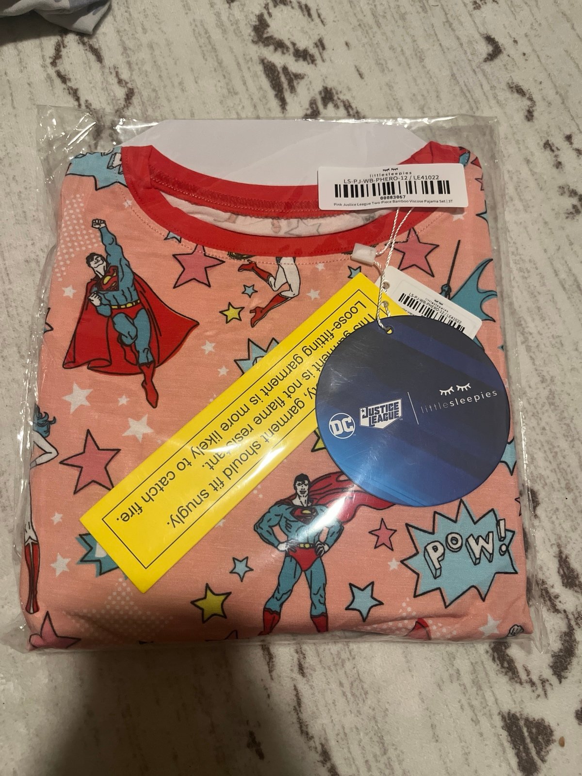 Little Sleepies pink justice league two piece 3T new