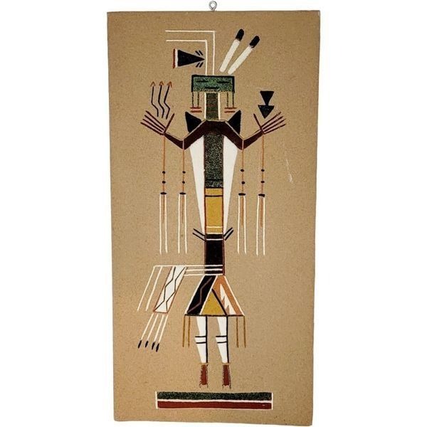 Vtg Sand Art by JA Begay Female Yei Navajo signed w/ description Arrow People