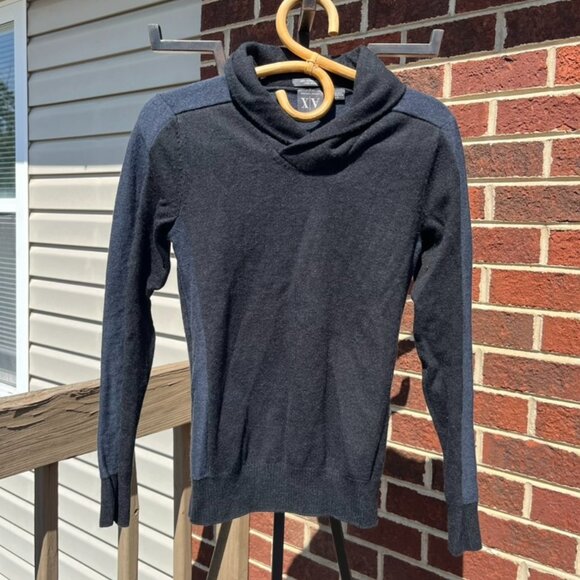 Armani Exchange Black/Navy Blue Shawl Collar Merino Wool Sweater Men's XS
