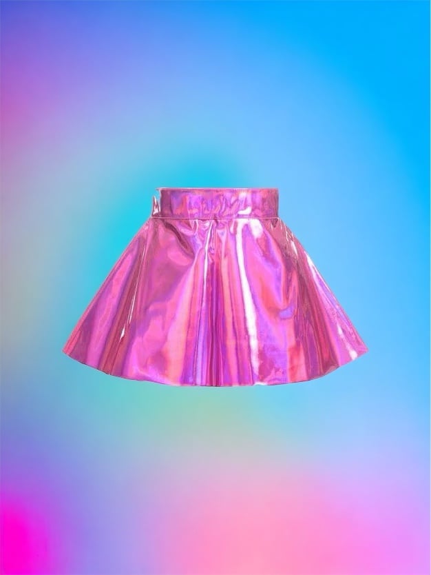 Pink Metallic Pink Barbie Fuchsia Holo Fringe Rave Skater Skirt
