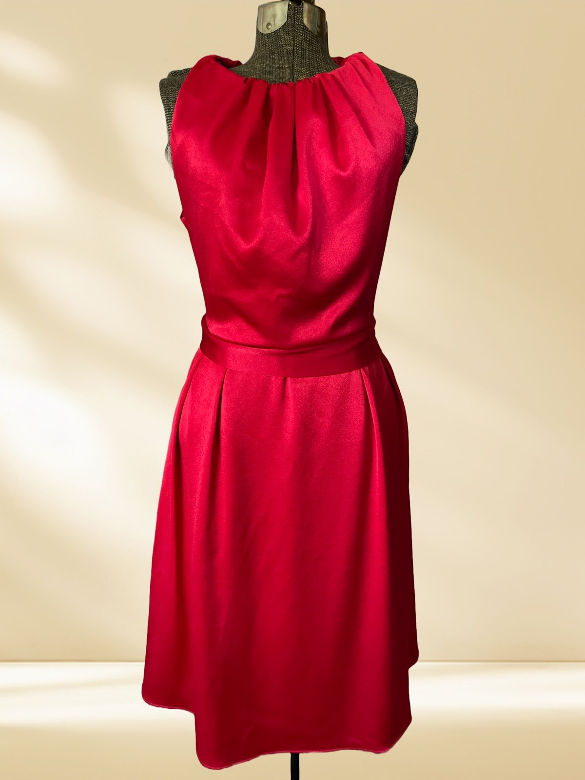 CELINE Red Satin Formal Dress Open Back A-Line Fit & Flare Dress Size 12 EUC