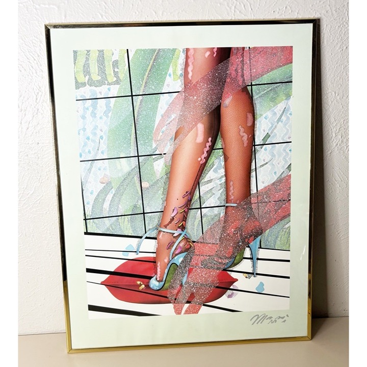 Vintage Sexy Legs In Heels 28x22 80s Abstract Party Glass Framed Print EUC
