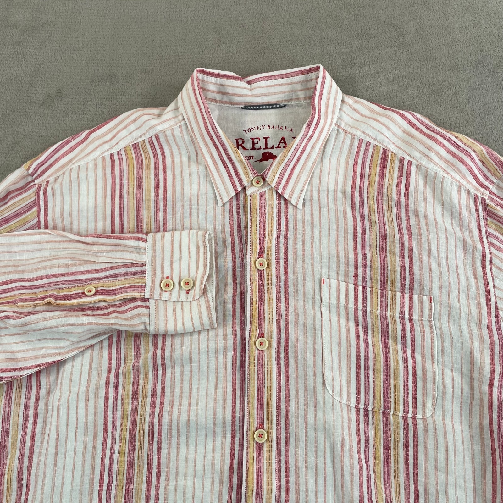 Tommy Bahama Relax Shirt Men 2XL White Pink Multi Striped 100% Linen LS NWOT