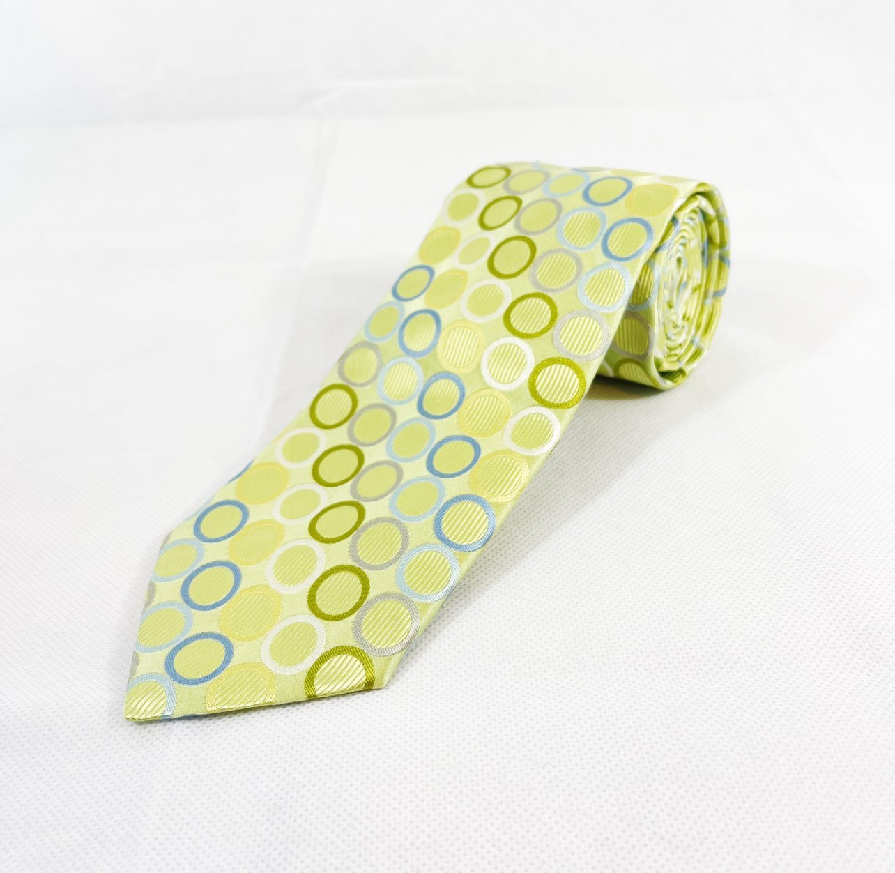 Ted Baker London Bright Green with Blue Silver and Olive Geometric Circles 100%