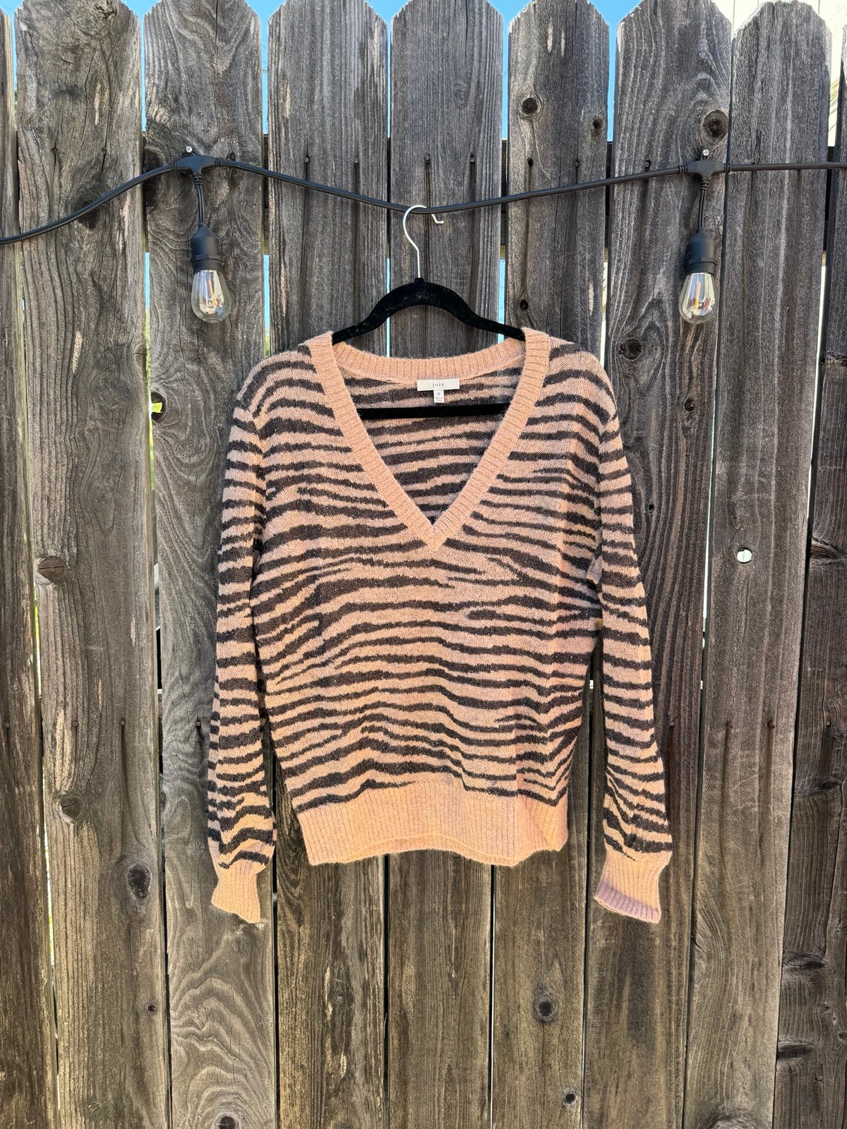 Joie Designer Zebra Print V Neck Sweater