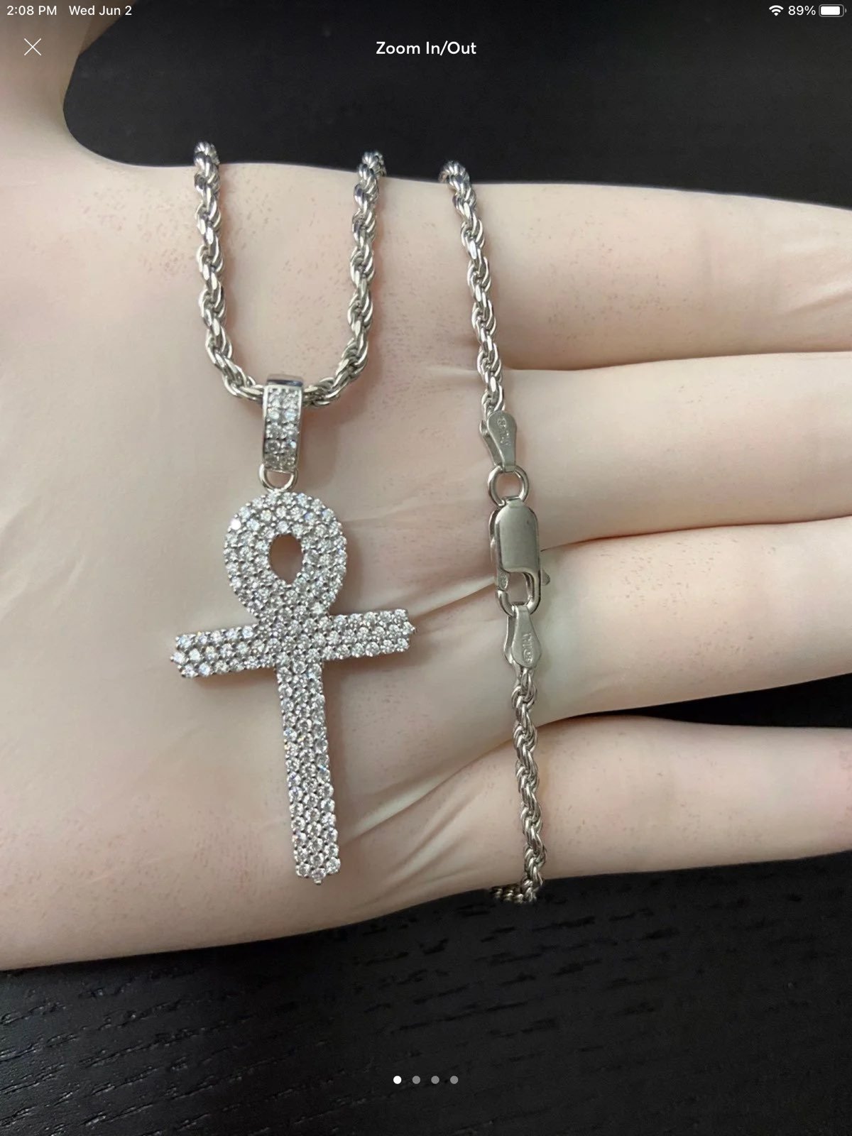 14k white gold/925 egyptian cross Neckla