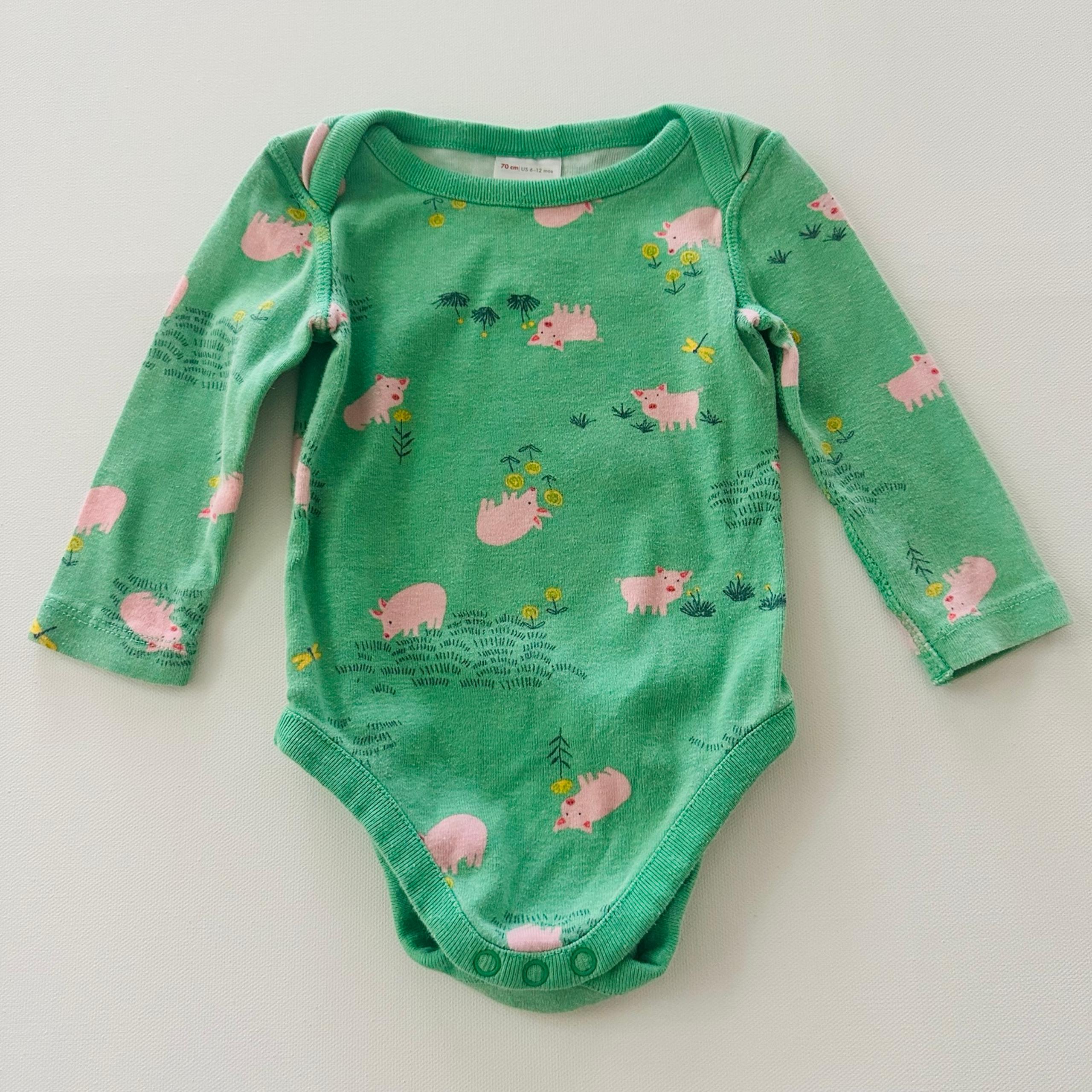 Hanna Andersson 70 Baby 6-12 Months Farm Pig Green Bodysuit Organic Cotton