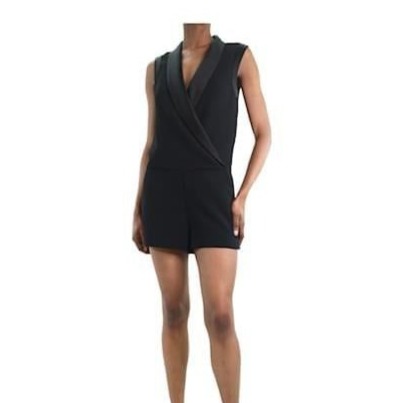 L'AGENCE Size 6 Tuxedo Jumpsuit Romper Satin Detail Black Sleeveless