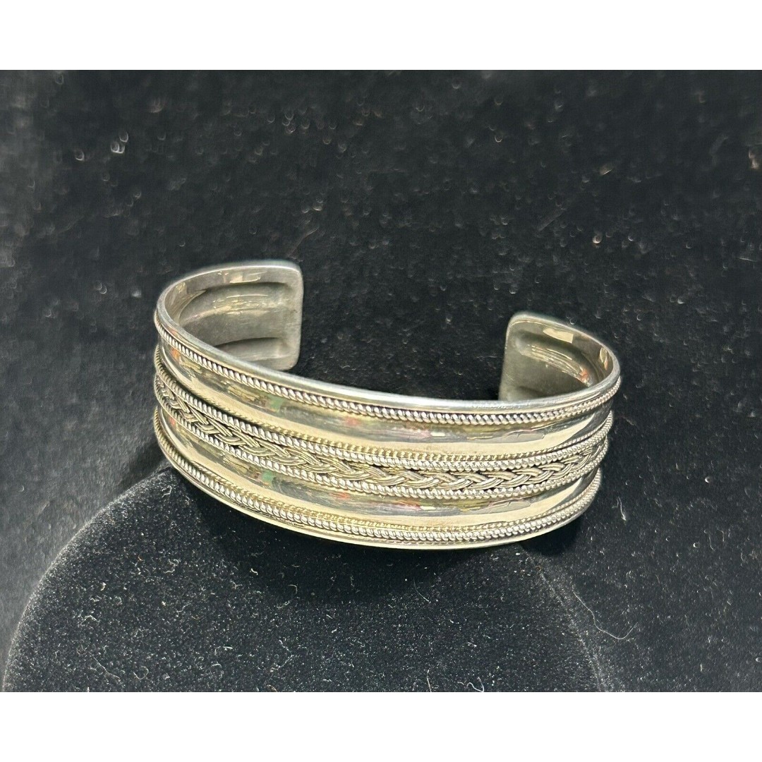 BALI 925 Sterling Silver Wide Cuff Braided Bengal Bracelet Jewelry