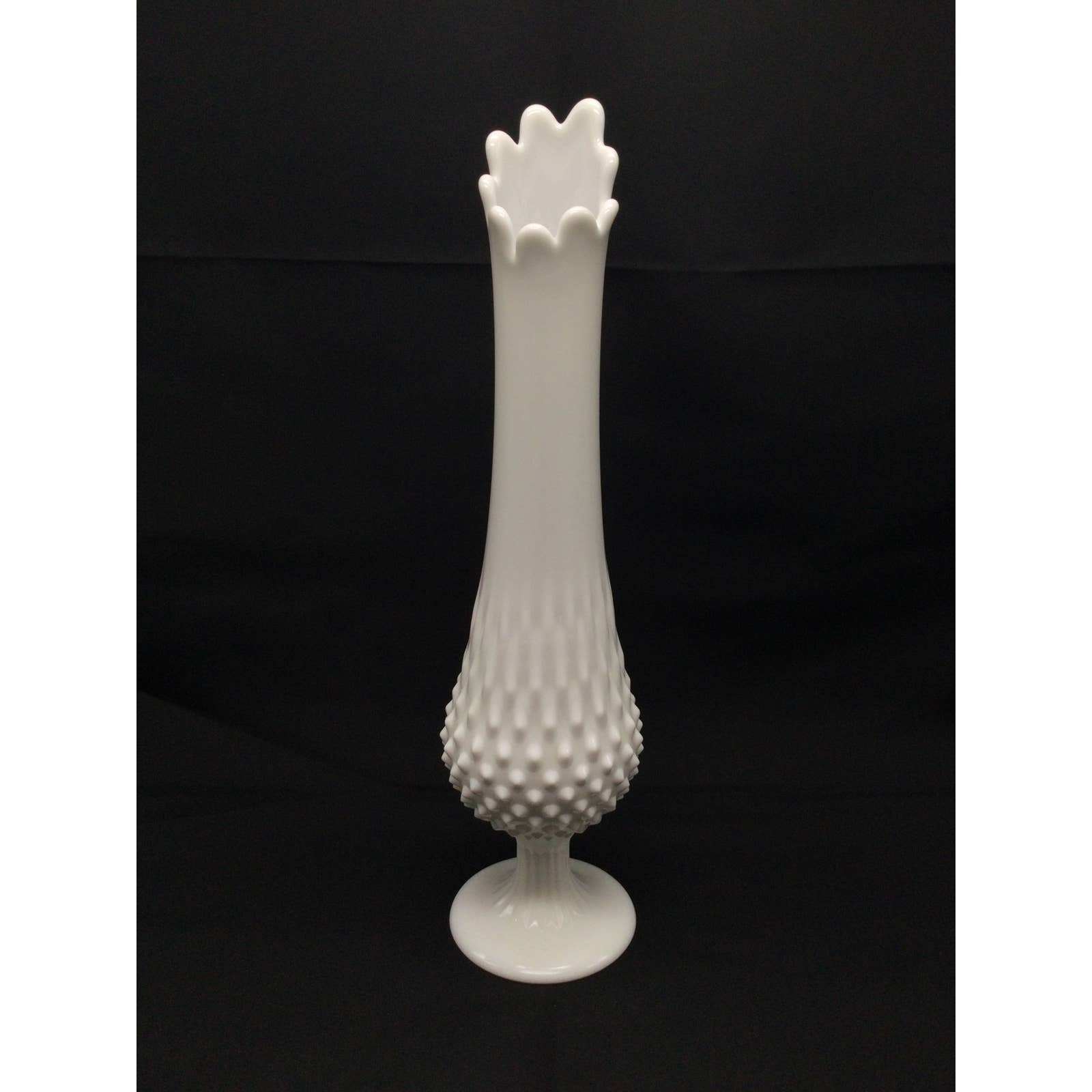 Vintage Fenton Hobnail White Milk Glass Pedestal Swung Vase 13 3/4
