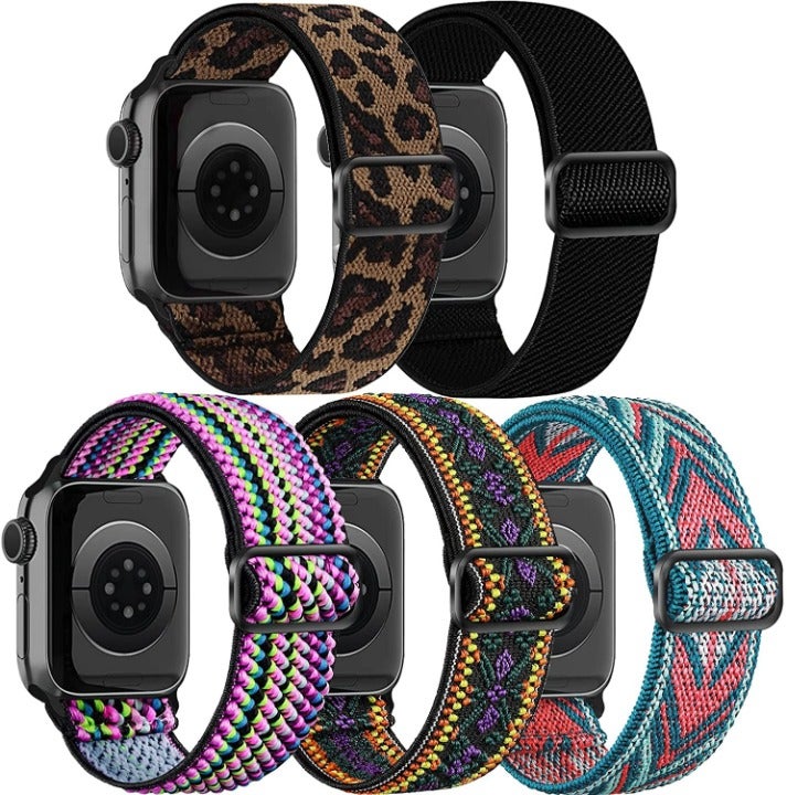 5 Pack Stretchy Solo Loop Bands, Compatible with Apple Watch 38mm 40mm 41mm