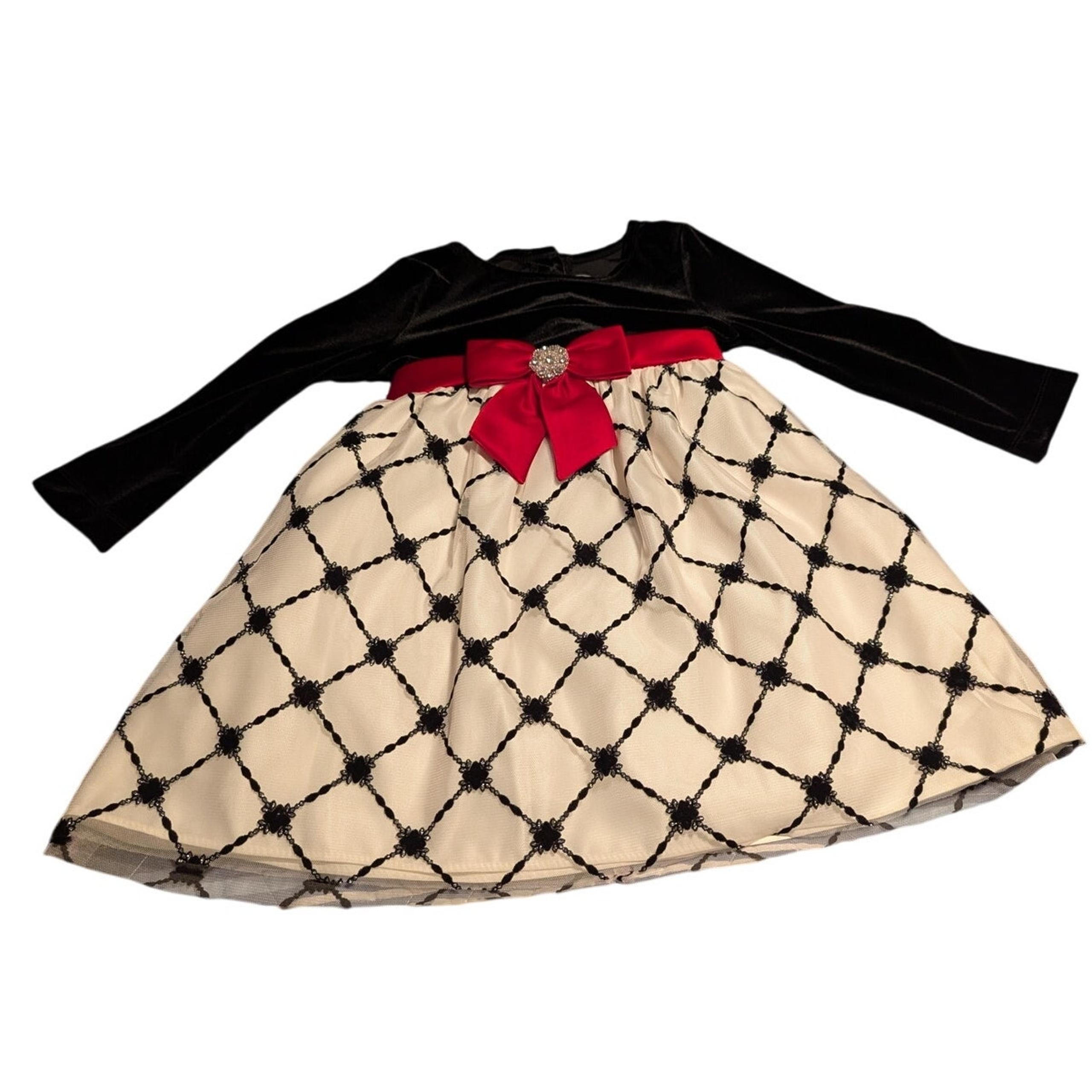 Rare Editions Size 4T Velvet Tulle Christmas Holiday Party Dress Bow Jewels