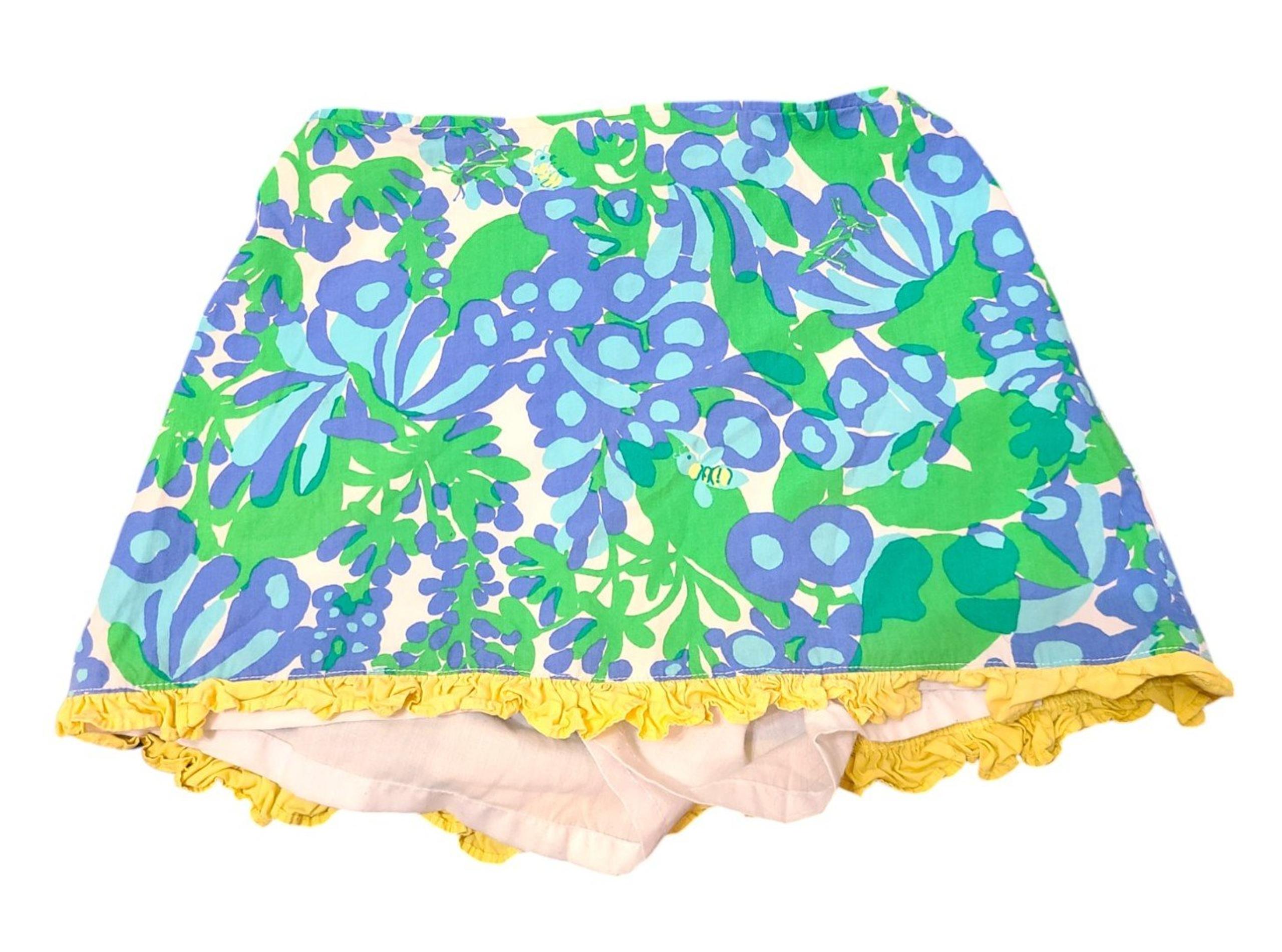 Lilly Pulitzer Green And Blue Skirt Skort Yellow Ruffle Trim Girls XL 12-14 VTG