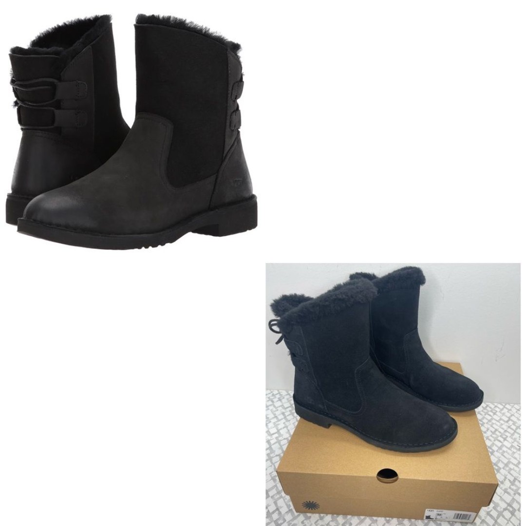 UGG Naiyah Size 10 Black Suede Leather Water repelling Short Winter Boots