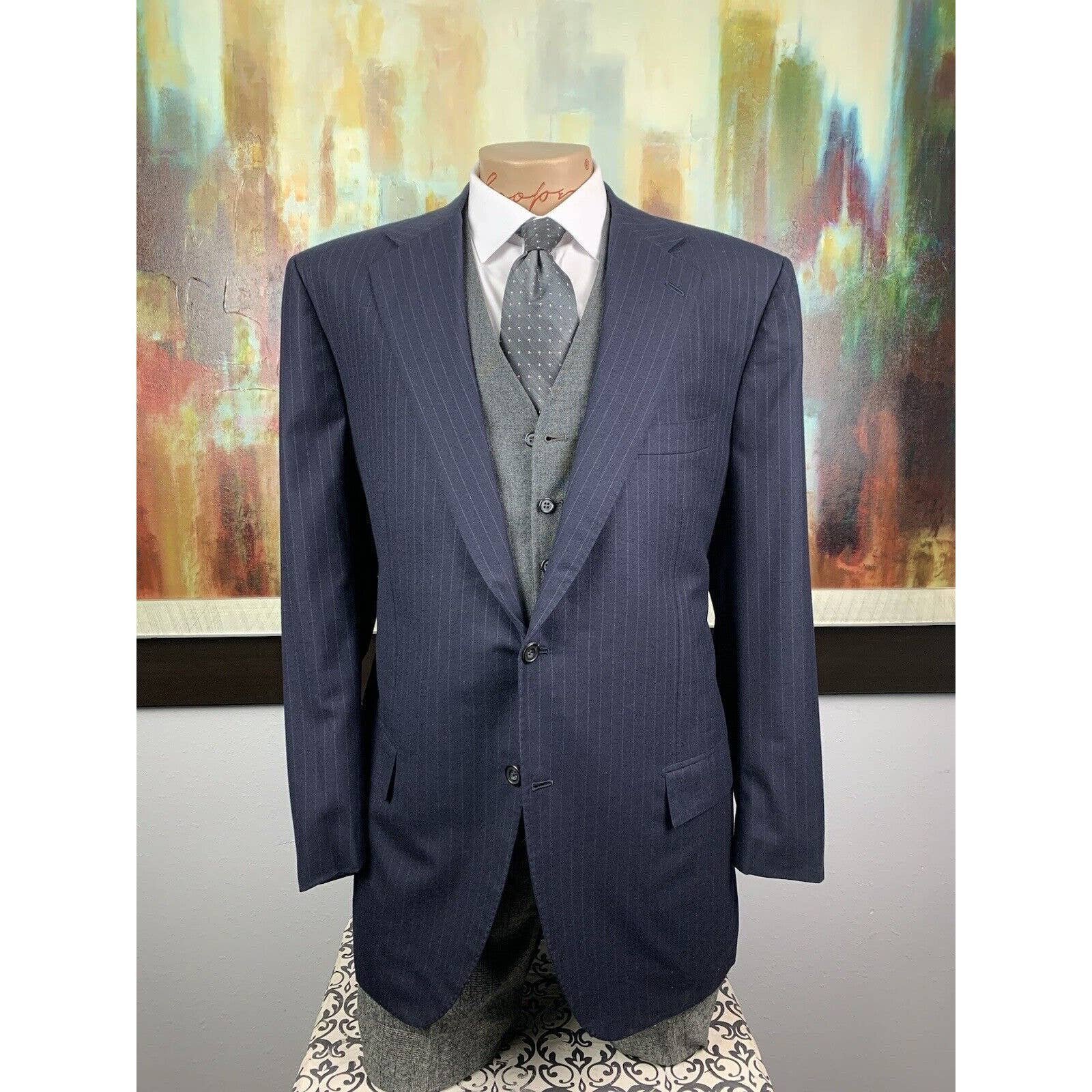 46R Kiton Diamanté Blue Pinstripe Custom Blazer - Suit Jacket Sport Coat