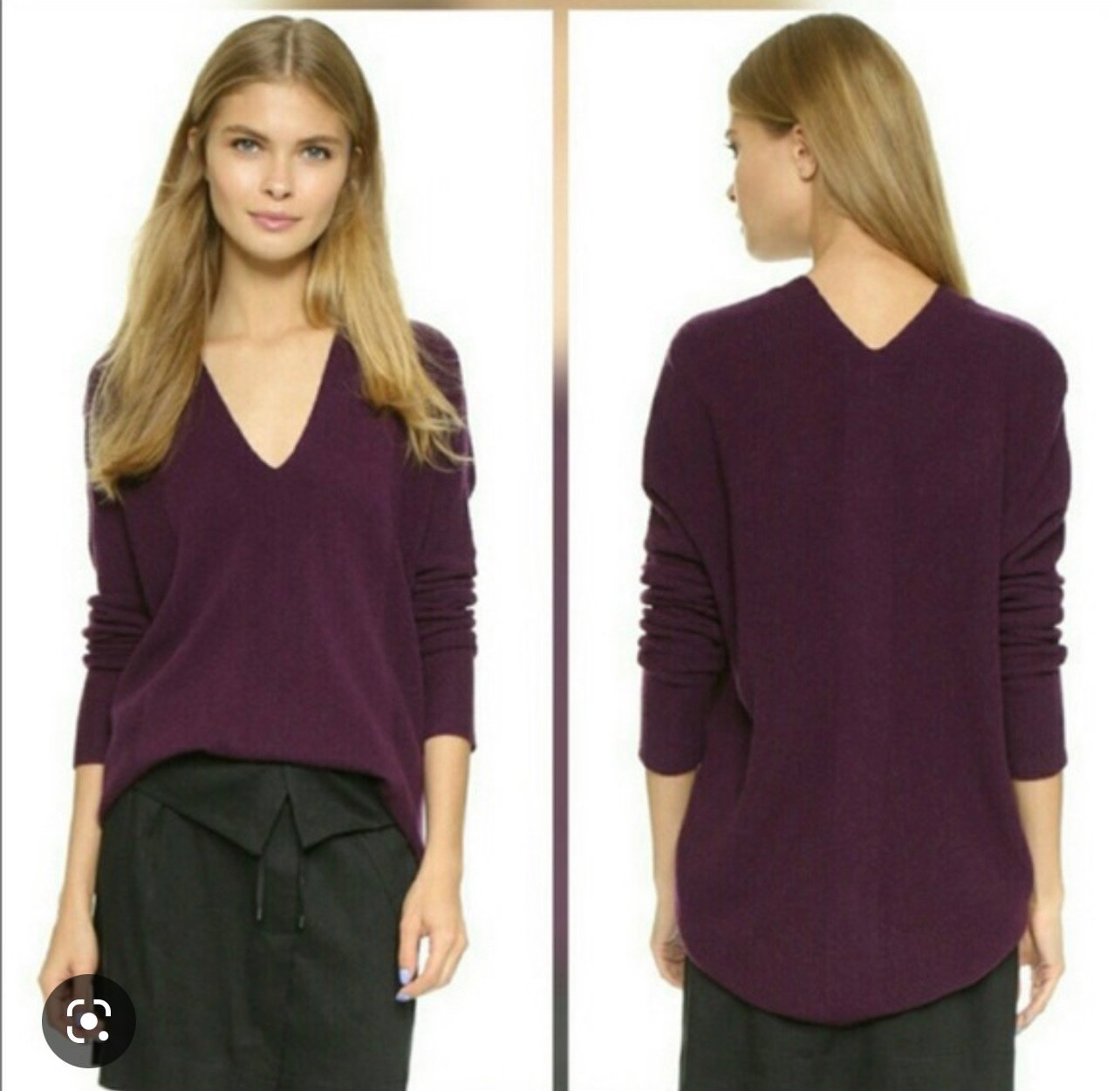 Vince Purple Double V Neck Wool Cashmere Sweater Long Sleeve Deep Purple Sz XS