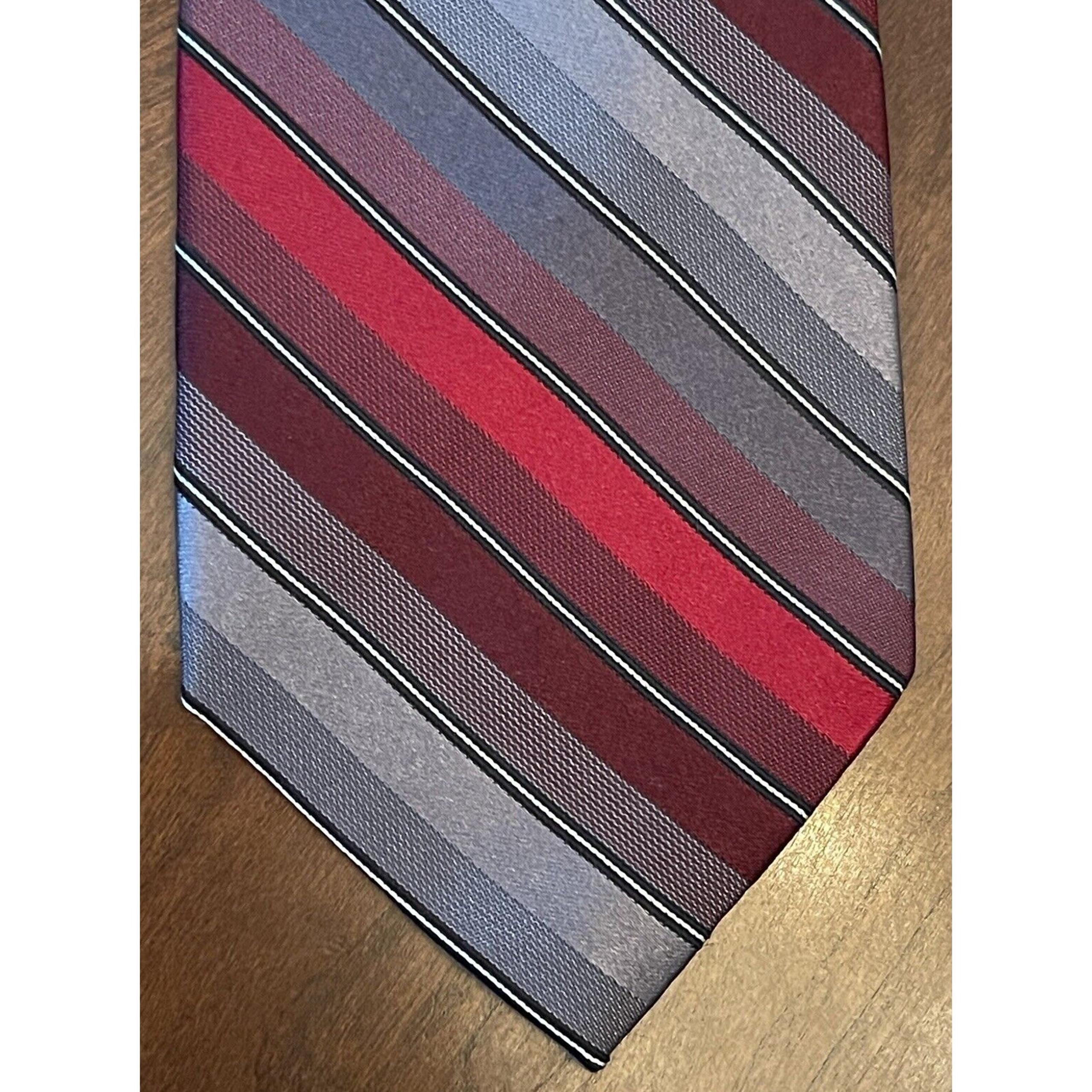 Red Gray Burgundy 100% Silk Men’s Neck Tie Made In China - Van Heusen