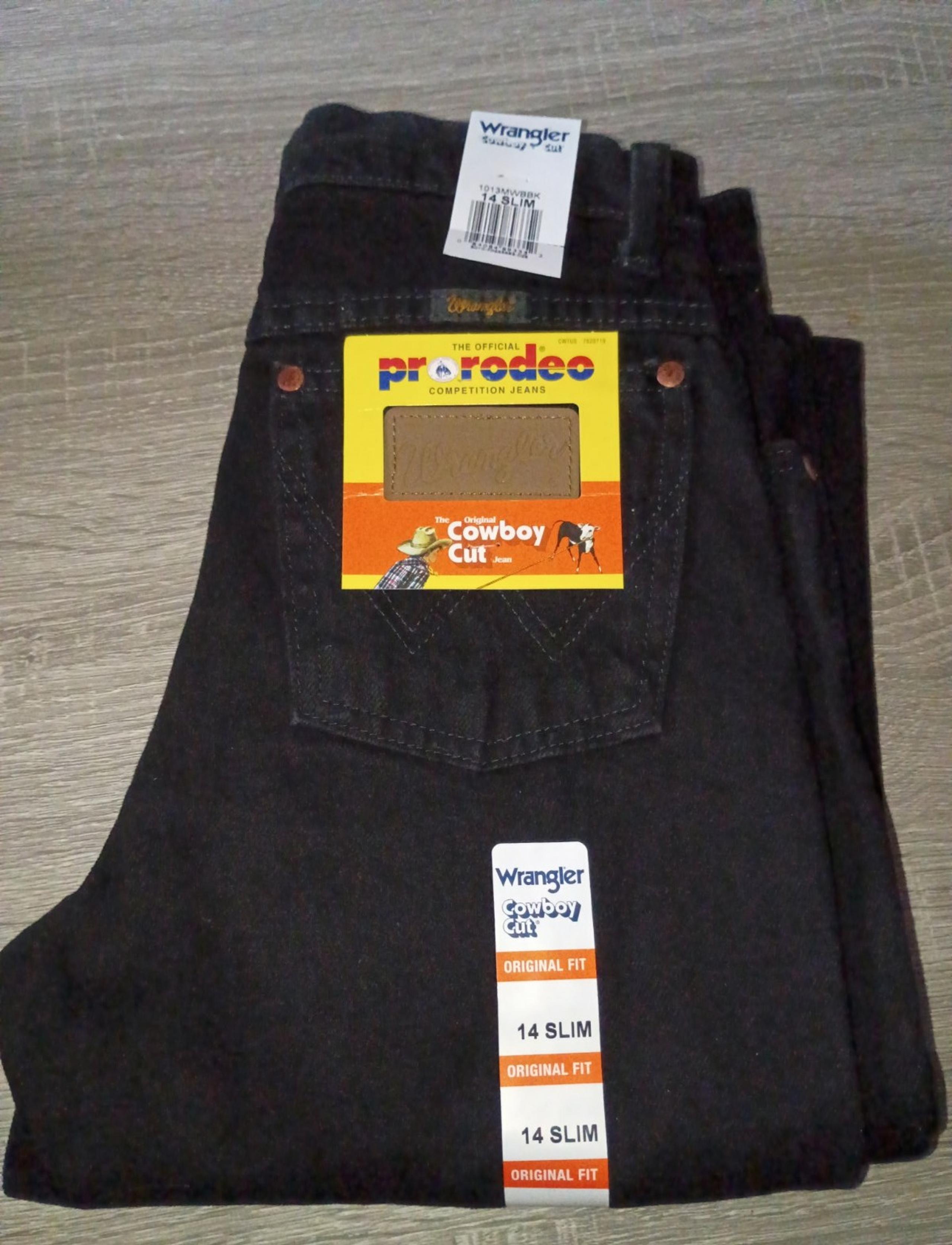 Wrangler Boys Black Cowboy cut Jeans Size 14 Slim fit 100% cotton Pro Rodeo