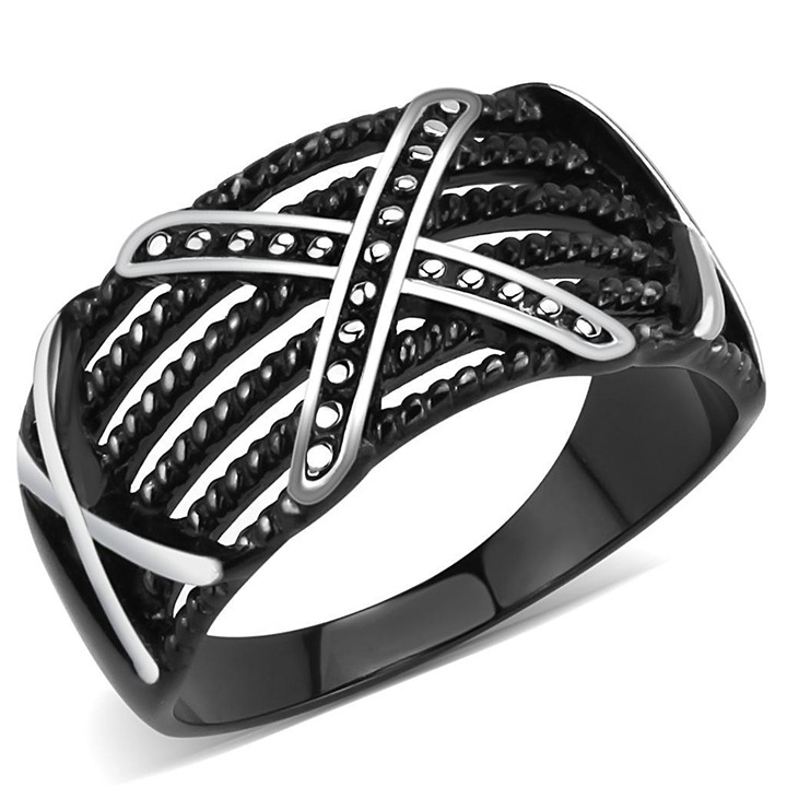 Anillo Color Negro Para Hombres y Ninos de Acero Inoxidable Soga y Equis