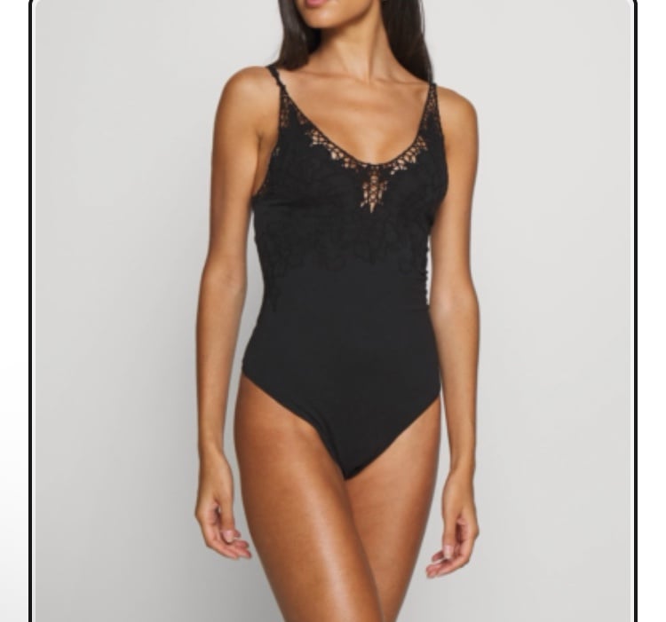 Free People Lea Bodysuit Floral Embroidery Top Black Size M