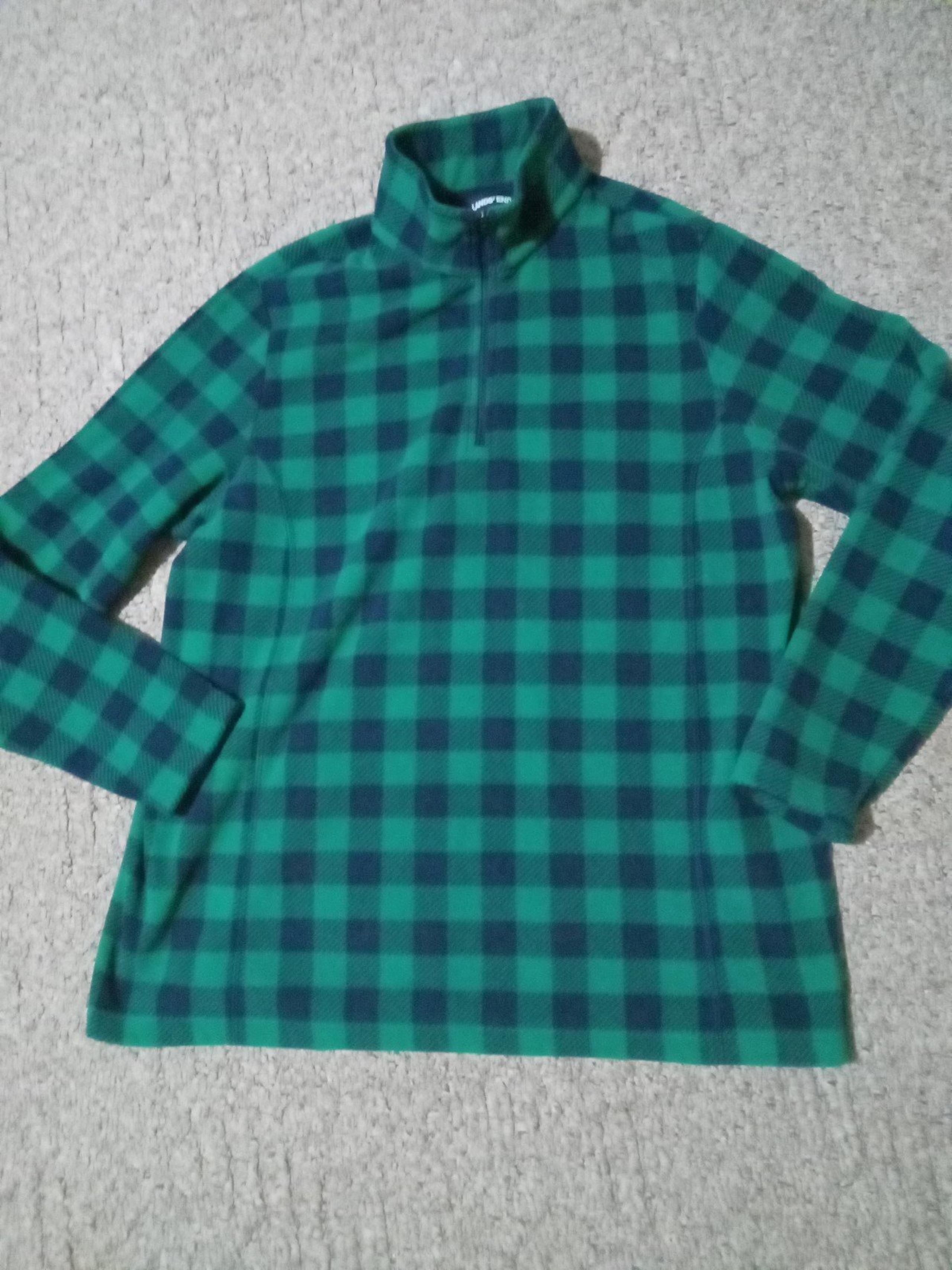 Lands End plaid green/blue pullover fleece women's size XL