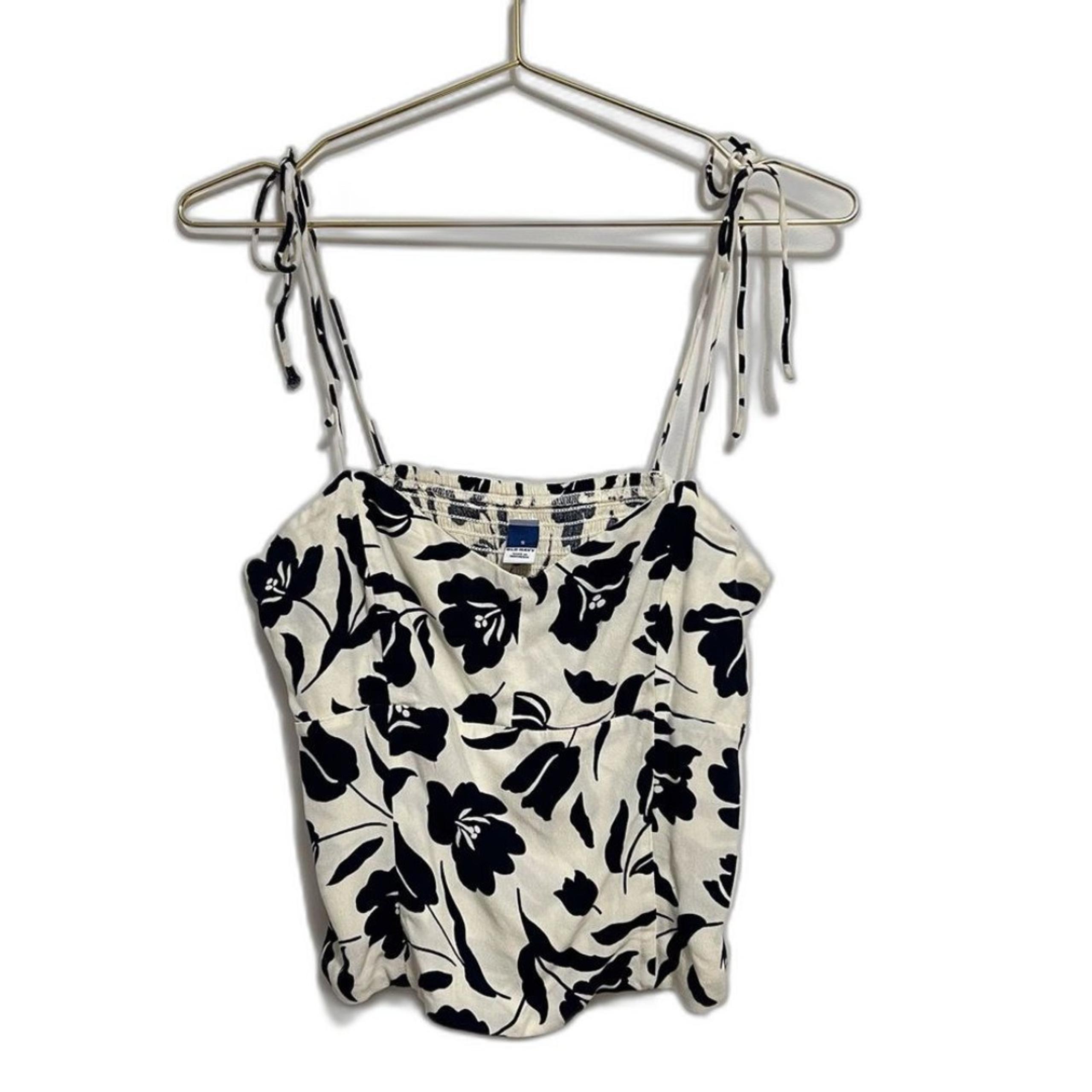 Old Navy Women’s Cami Top Small Cream Navy Floral Corset Tie Shoulder Smocking