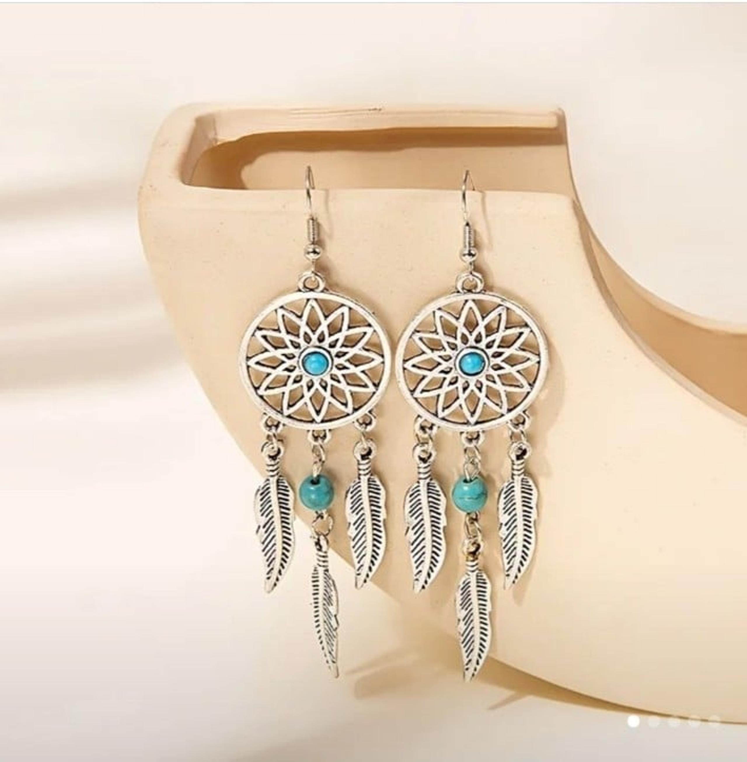 Dream Catcher Turquoise Dangle Earrings