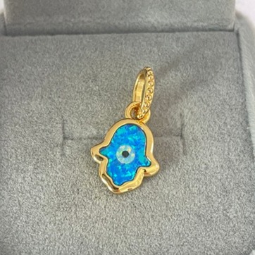 Pandora Opalescent Blue Hamsa Hand Dangle Charm Gold-Plated with box