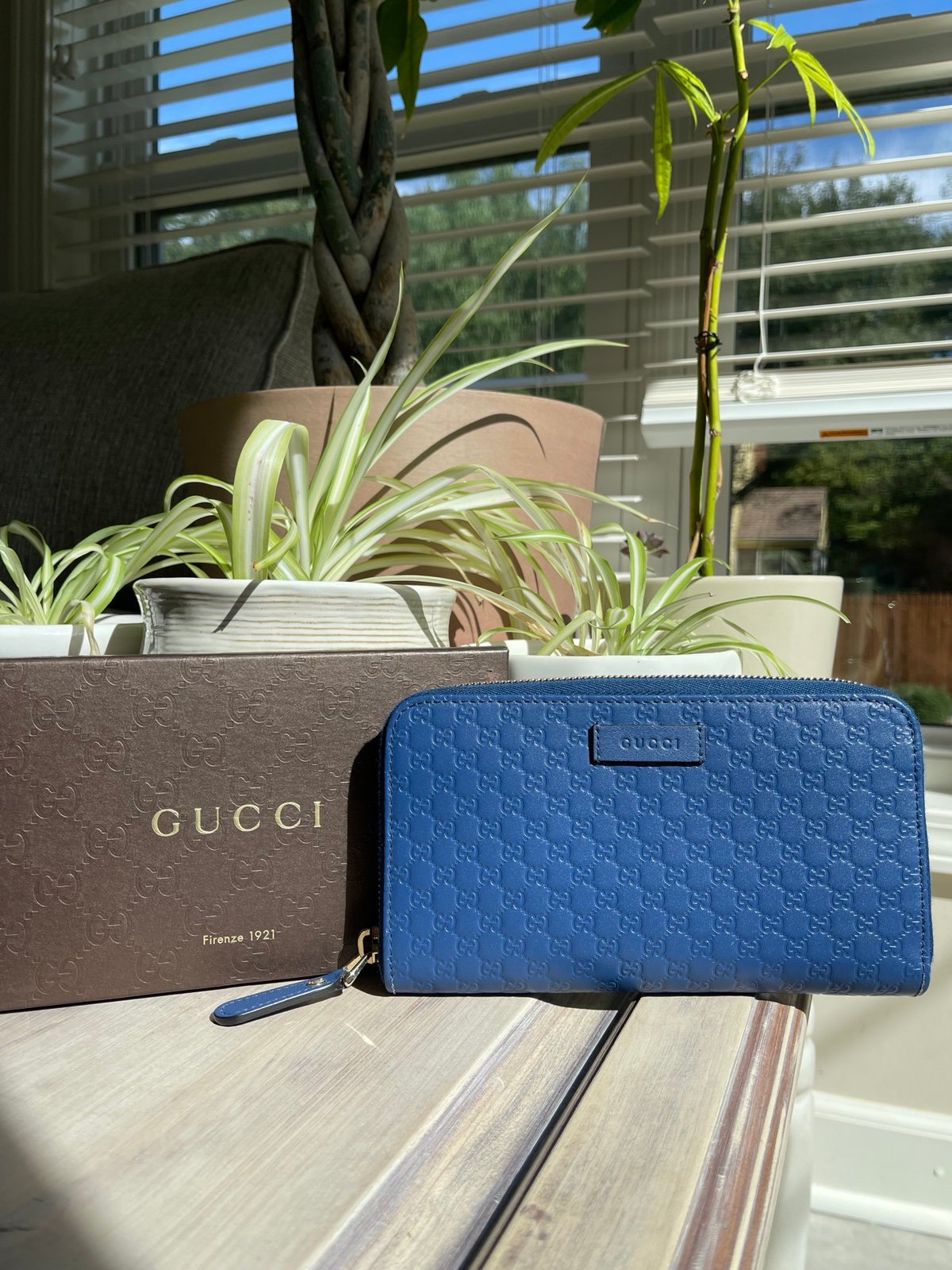 Gucci Blue Leather Guccissima Zip Wallet