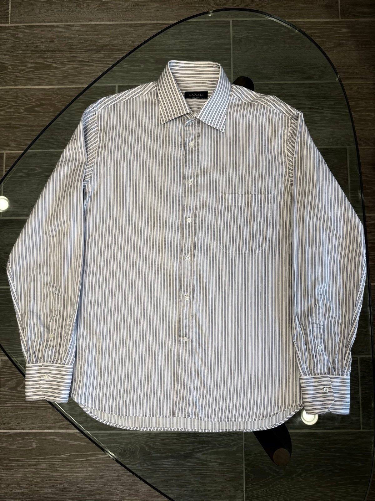 Mint Canali Button Down White Striped Dress Shirt Size 42/16.5 Italy