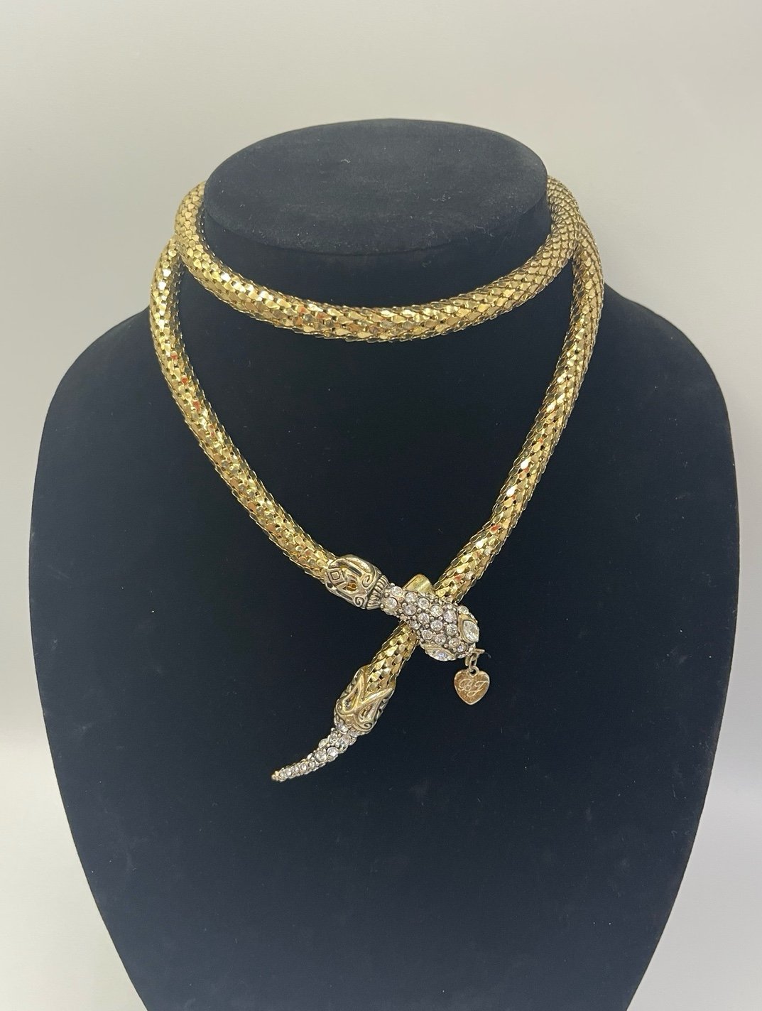 BETSEY JOHNSON SNAKE NECKLACE WITH RHINESTONE HEAD, EYES AND TAIL