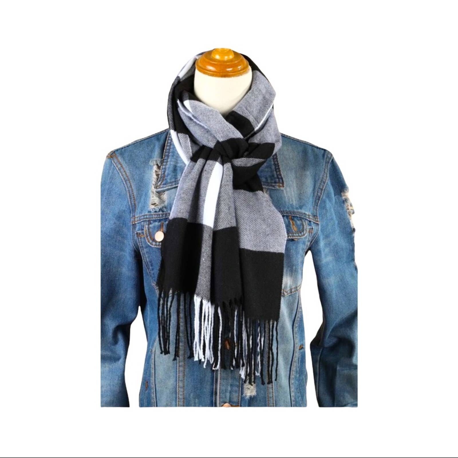 Plaid Print Tassel Decor Scarf