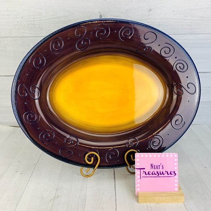 Tabletops AMBROSIA Purple Eggplant Stoneware Embossed Large Serving Platter