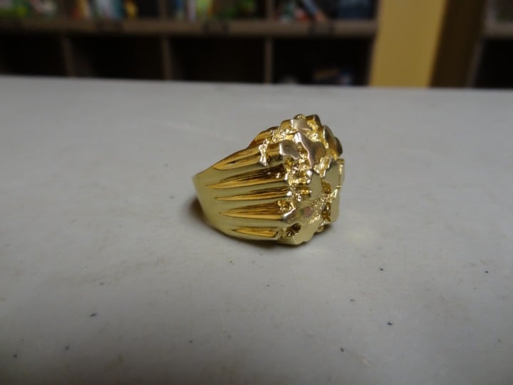 10K YELLOW GOLD SOLID SIZE 11.25 11 1/4 NUGGET MENS RING 14.1 GRAMS