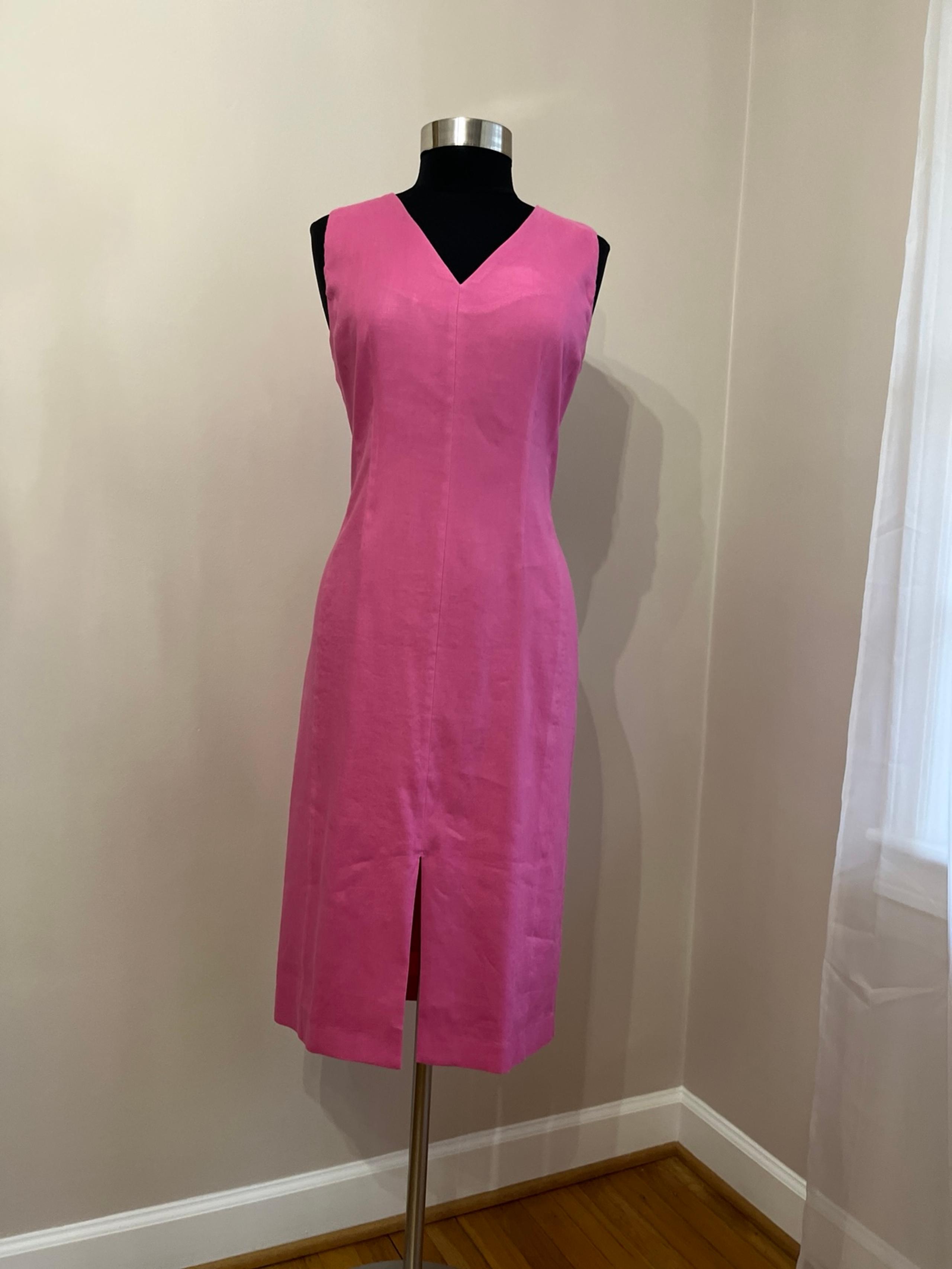 Ann Taylor Women’s Linen Blend V-Neck Sleeveless Front Slit Classic Dress Sz 6