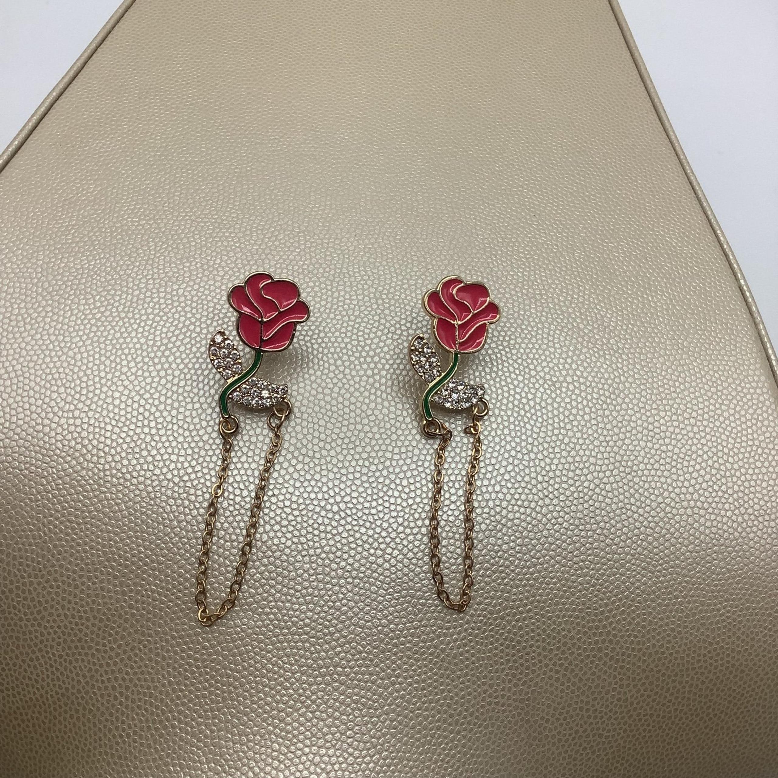 Earrings vintage rose chain style
