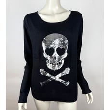 Wildfox White Label Silver Sequin Skull Sweater S EUC Long Sleeve Round Neck