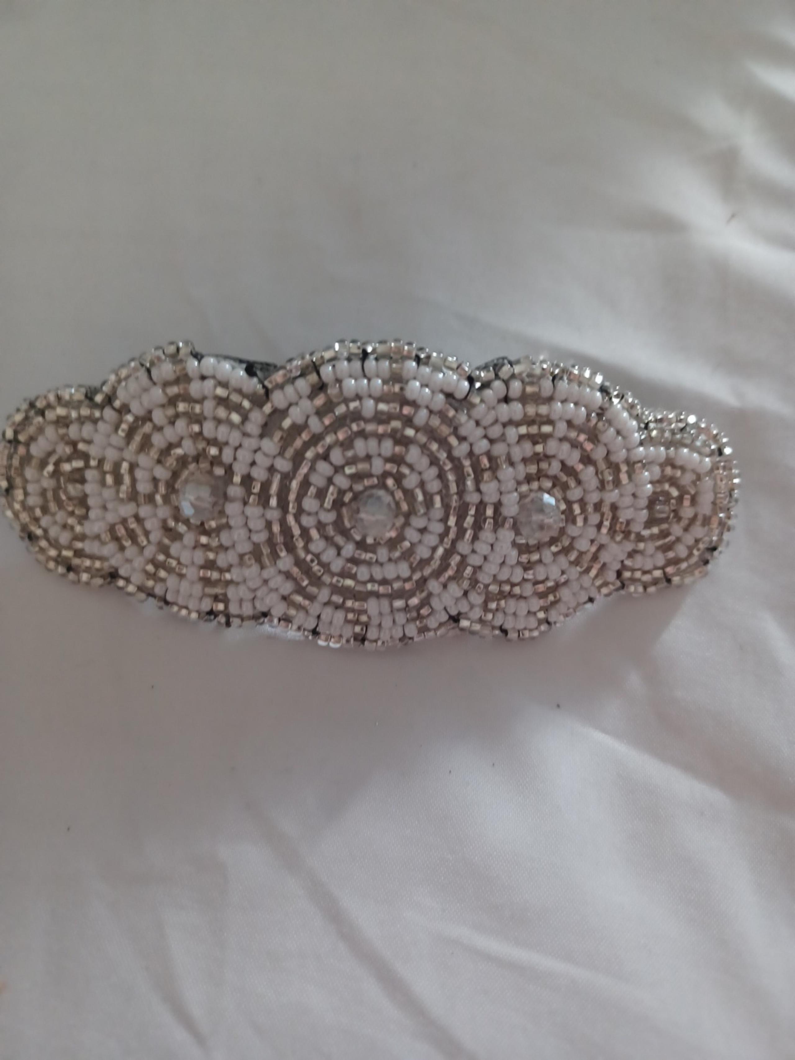 Handmade white beaded hair clip barrette