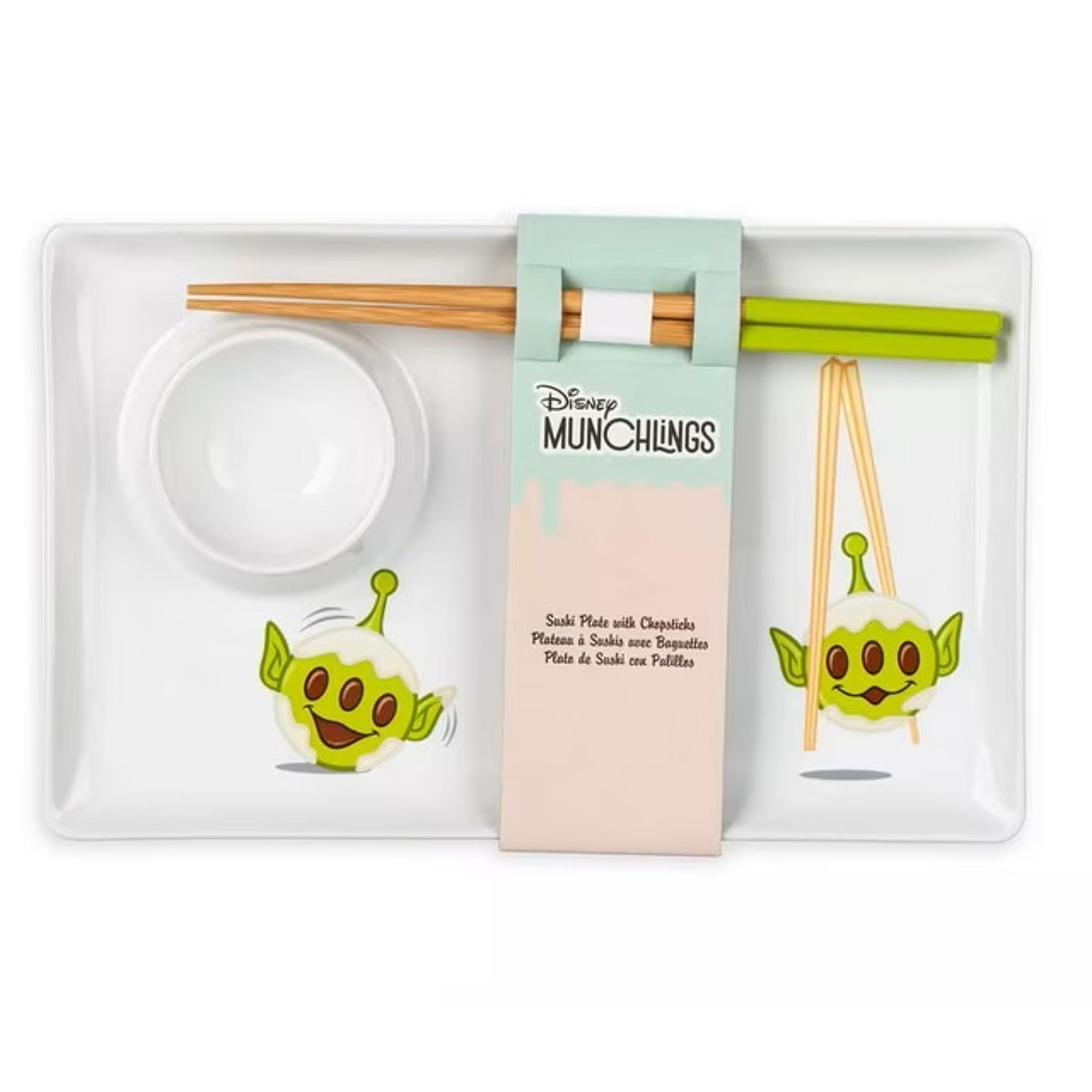 Disney Parks Munchlings Toy Story Alien Sushi Plate and Chopsticks