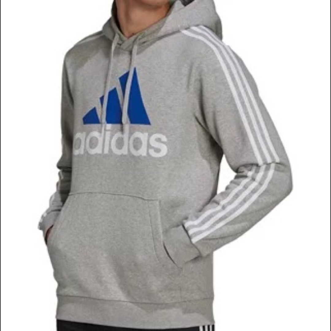 Adidas Essentials 3 Stripe Logo Fleece Hoodie Gray Size M