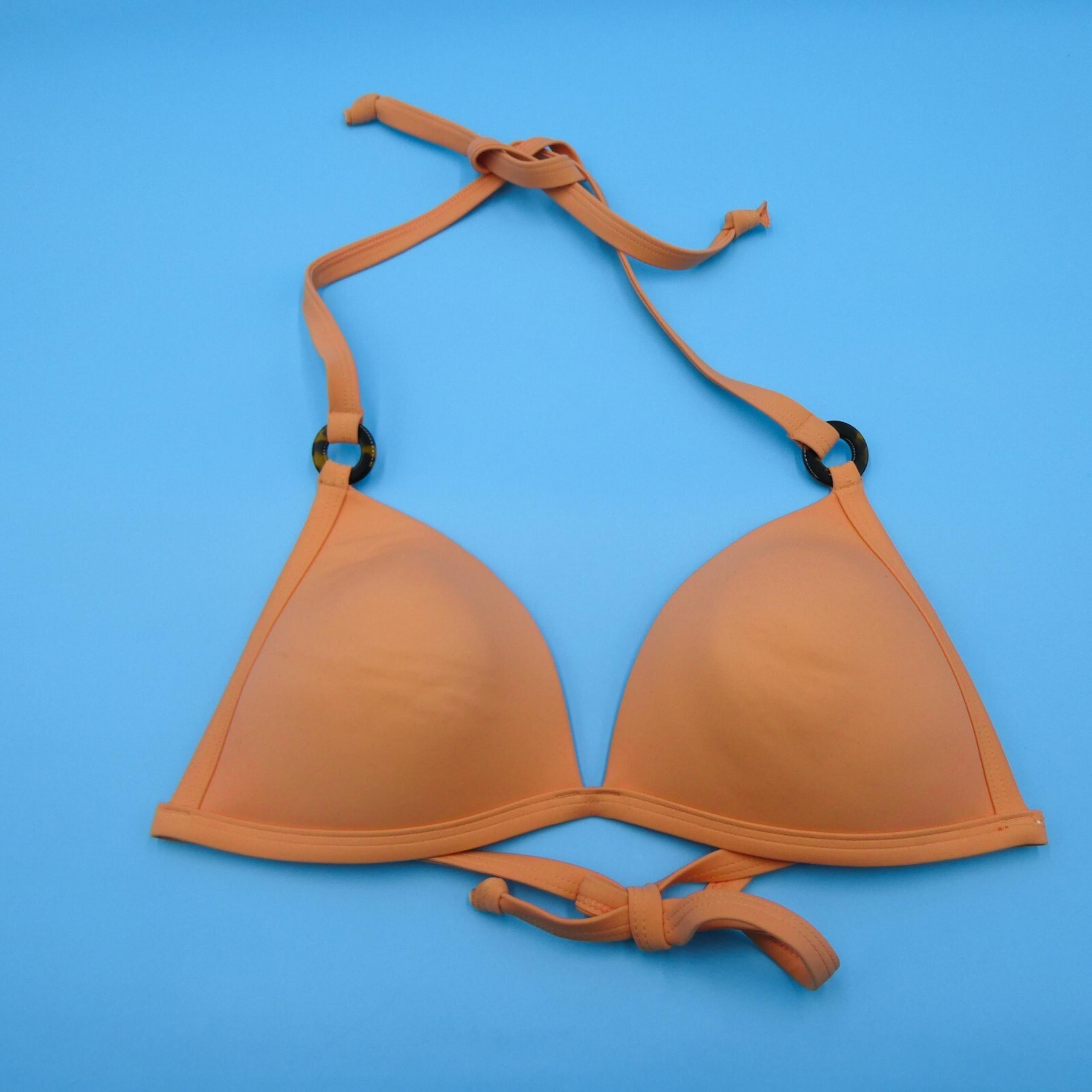 Victorias Secret Large Orange Halter Lined Eyelet Bikini Top Push Up Swimwear VS